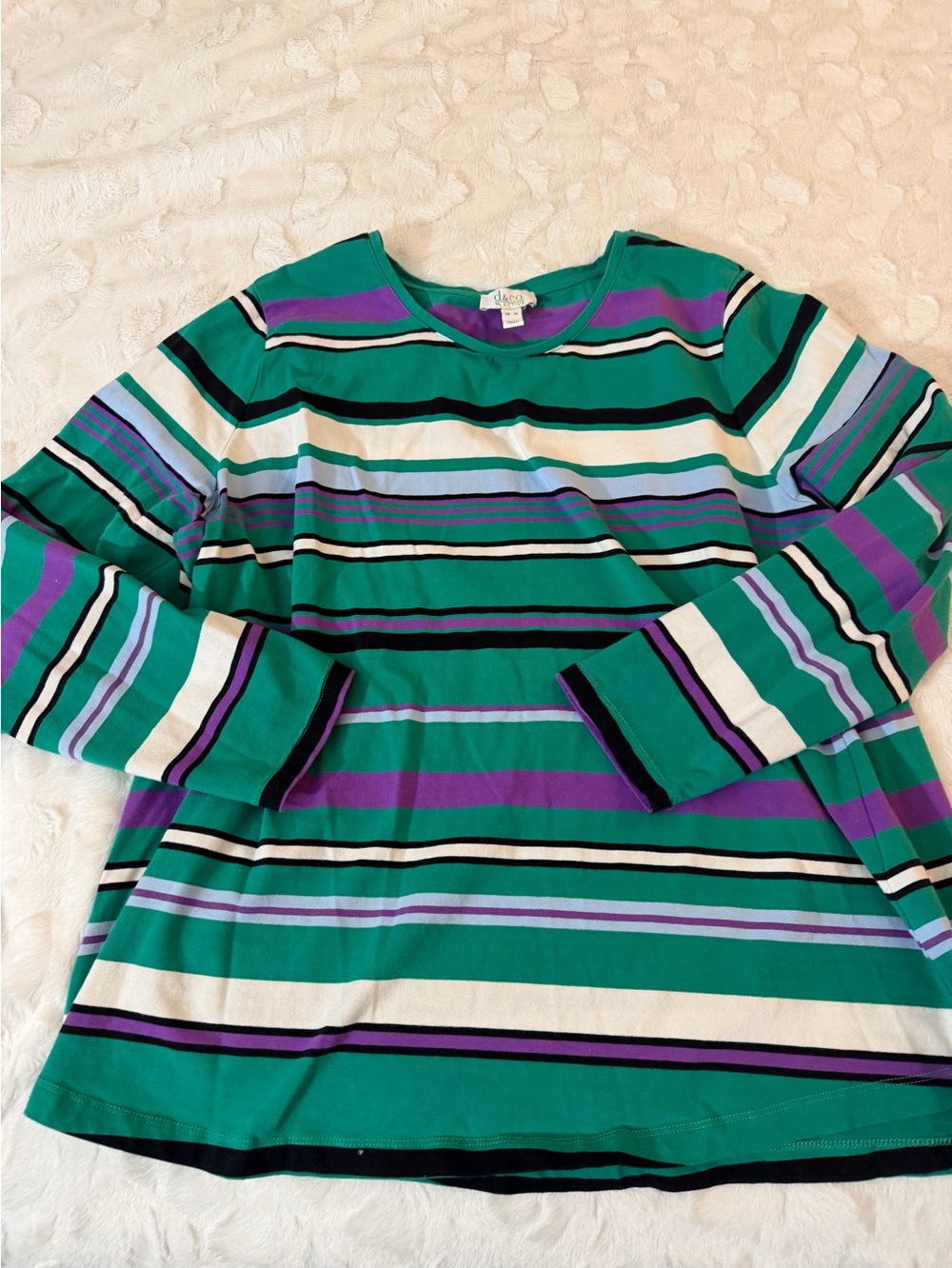 D&co Active Striped Long Sleeve Tee in Green, Purple & White -XL